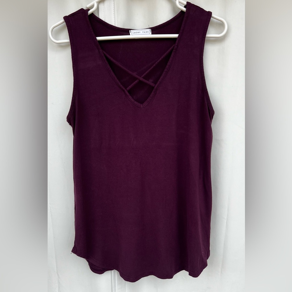 Women’s Emory Park Sleeveless Brown Tank Top X-Large Crisscrossed V-Neck